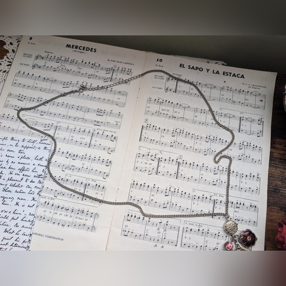 Eclectic Silver and Pink Charm Long Necklace - Picture 2 of 4